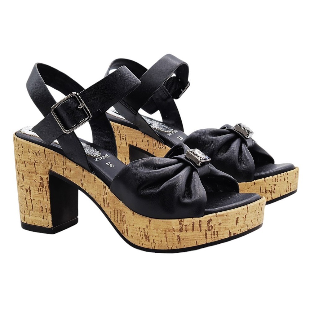 Kiara Shoes Women Clogs Cork And Leather High Heel 8.5 cm – GG13014 Black