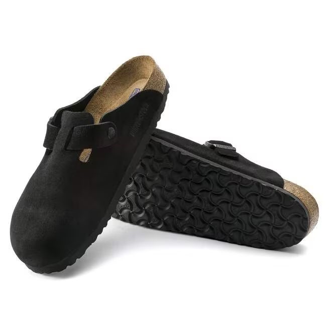 New Birkenstock Boston Black Suede Leather Soft Footbed Clog Shoes