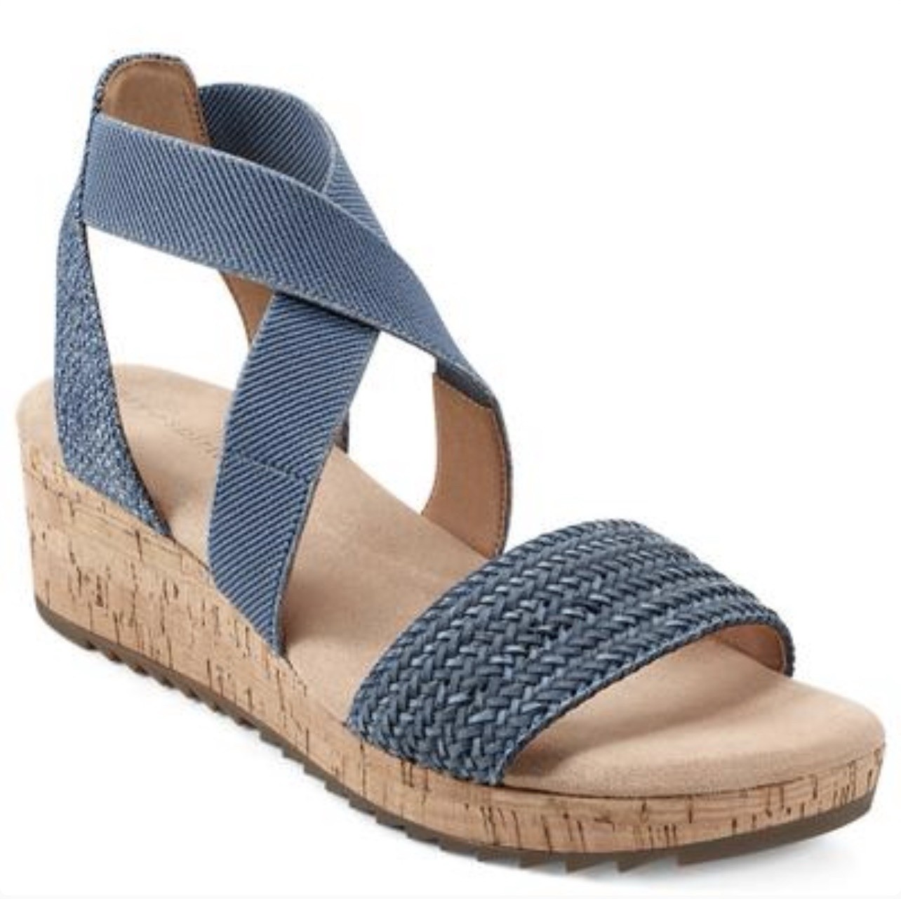 Easy Spirit Women’s Lorena Woven Strappy Wedge Sandals Medium Blue 420 Size 5.5