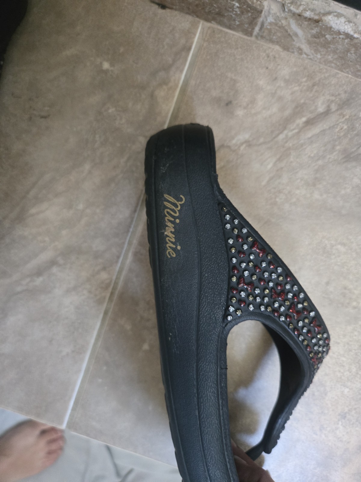 Crocs Sloane Minnie Mouse Diamante Flip Flops Women W8 Black Platform Sandals
