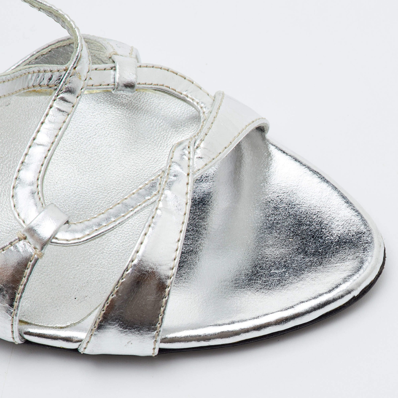 Miu Miu Size 36 Metallic Silver Leather Open Toe Slingback Sandals