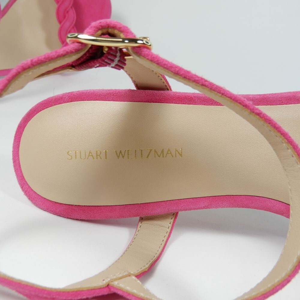 Stuart Weitzman Dancer Twistie SANDALS Heels Size 8 Peonia Pink Suede NEW $450