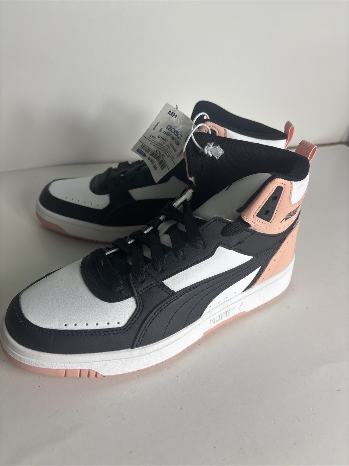 Puma Rebound Joy Women’s Mid Sneakers Shoes Black White Rose Size 8.5