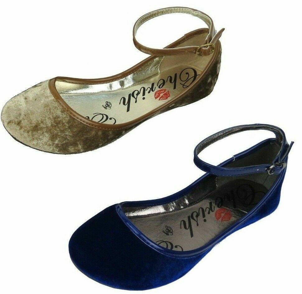 NEW Women’s Velvet Ballet Flat Heel Slipper Beige Blue Size 6.5 – 9 Ankle Strap