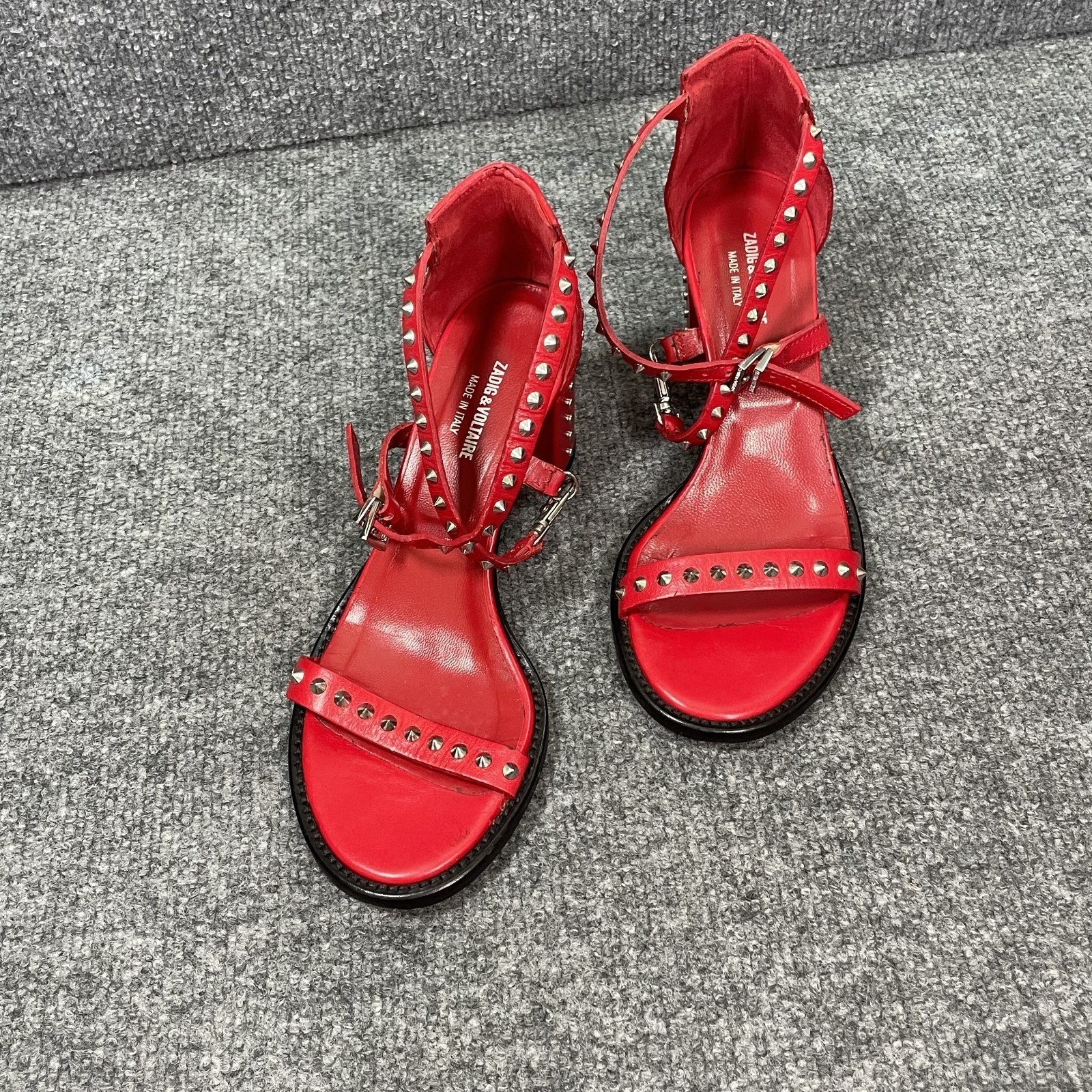 Zadig & Voltaire Block Heel Sandal May Stud Sz EU36 Chunky Red Fits US 6.5 Goth