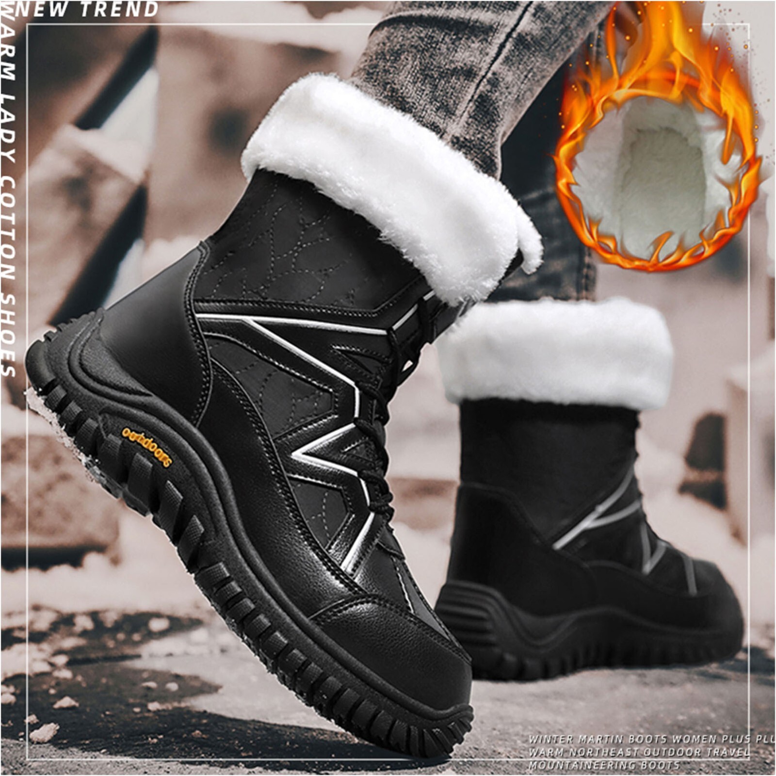 Women’s Mid-Calf Winter Snow Boots Faux Fur Winter Shoes Outdoor Hiking Boots