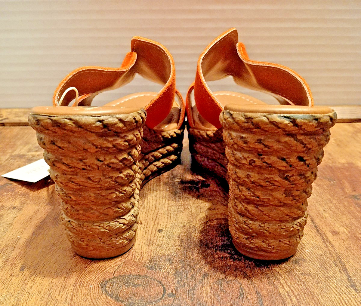Mariella Orange Suede Wedge Sandals «H» cut design Made In Italy – Size 38