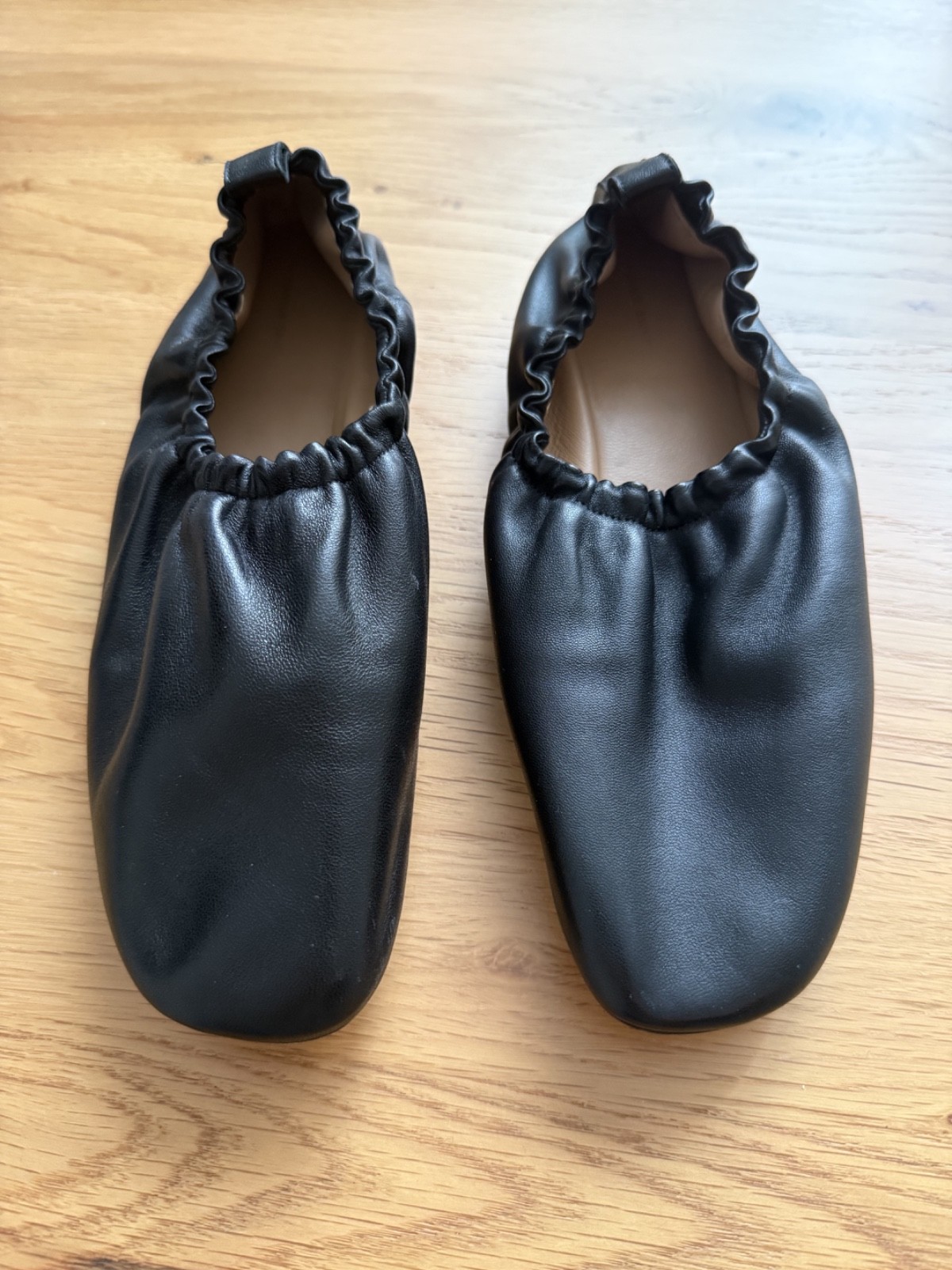 MANSUR GAVRIEL Black Leather Ruched Ballerina Glove Flat NWD Retail $495