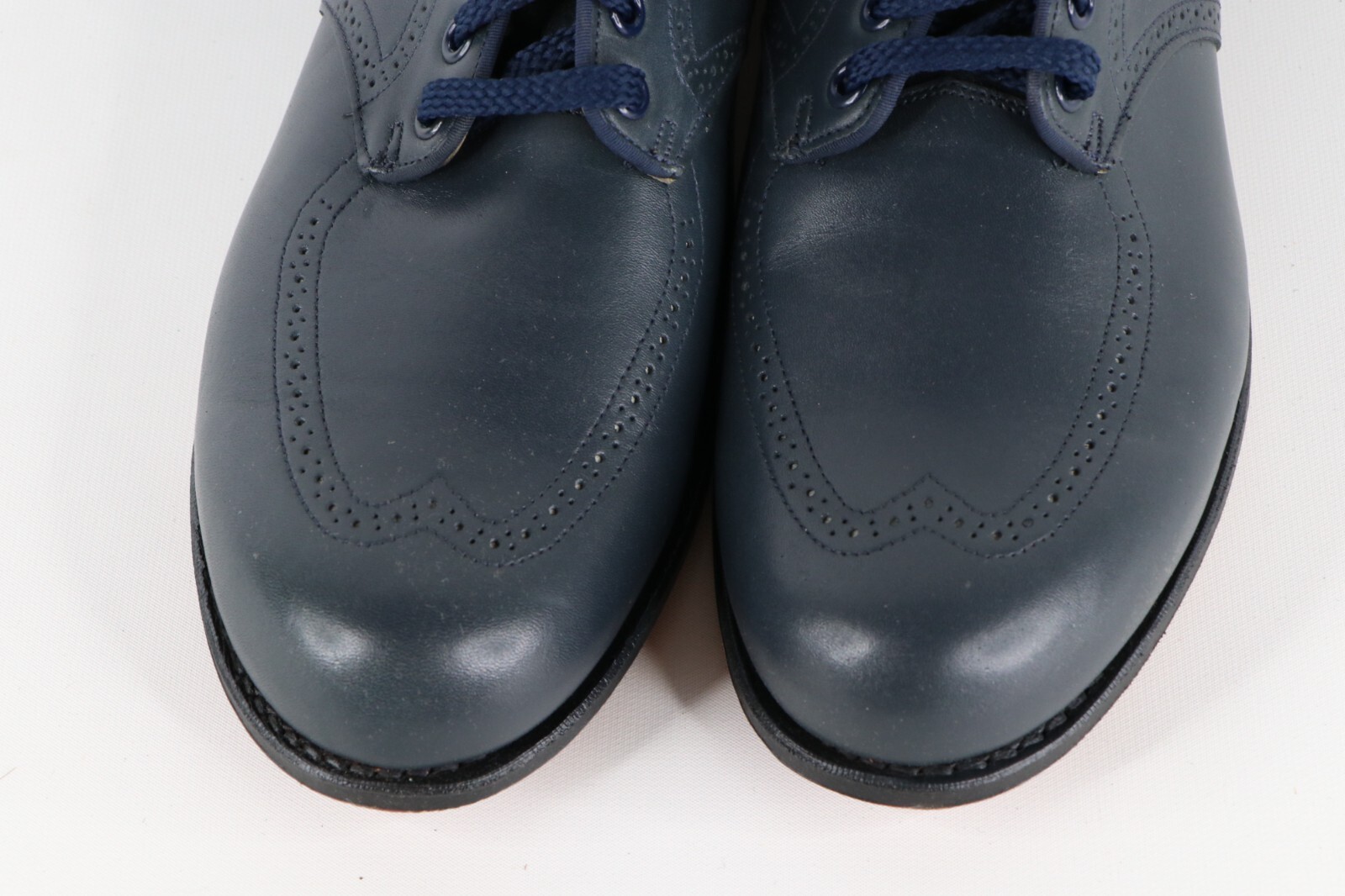 NOS Vintage 90s Streetwear Womens 11.5 A Leather Wingtip Dress Shoes Navy Blue