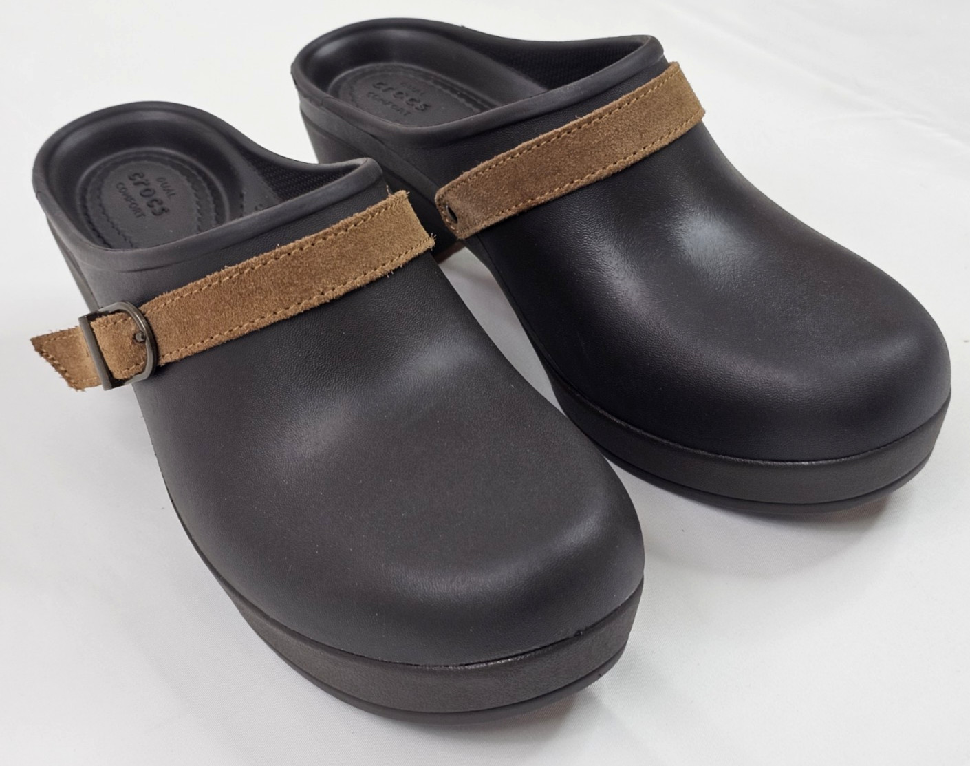 Crocs Sarah Mule Clogs Women 7, Expresso Brown Boho Croslite w Leather Strap New