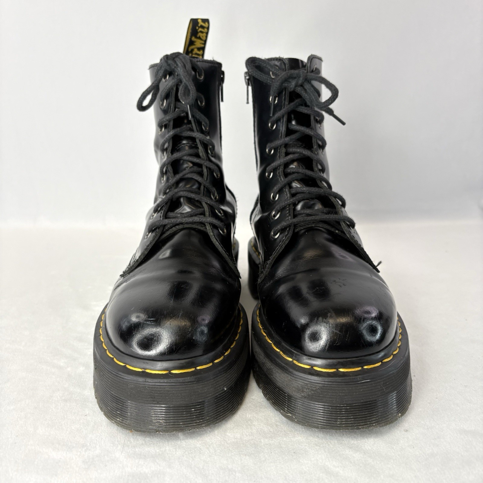 Dr. Martens Jadon Platform Leather Boot – Black Polished Smooth Size M9 – W10
