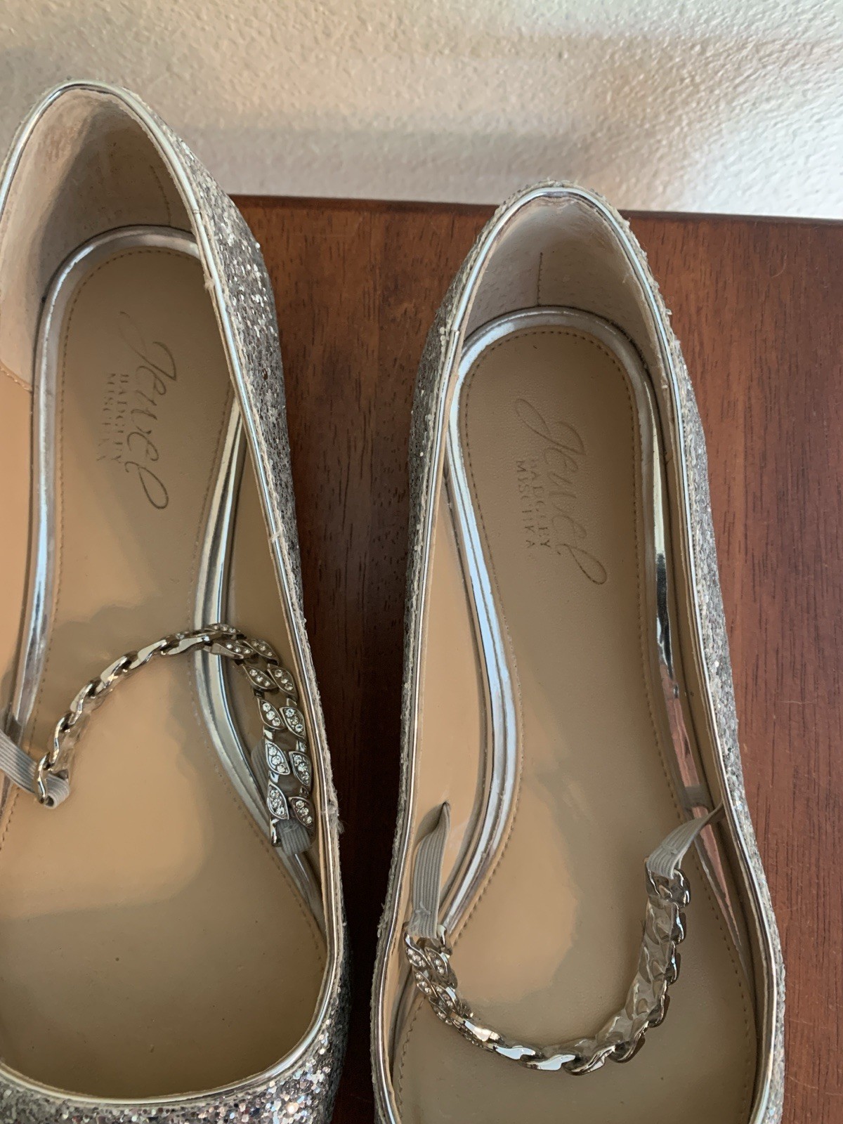 Jewel Badgley Michka Shoes Womens 8.5 Silver Glitter Jaclyn Pointed Toe Wedding