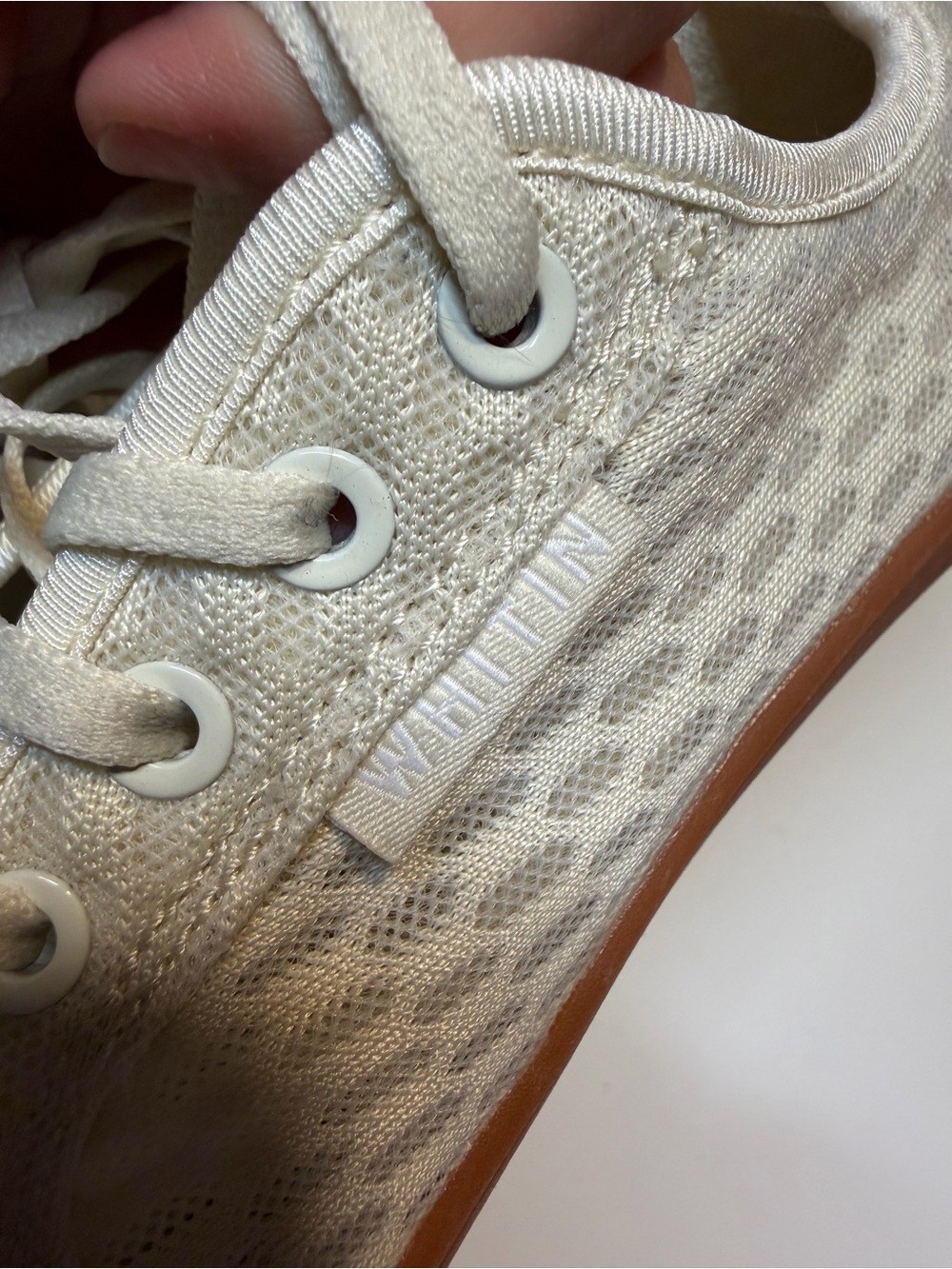 WHITIN Off-White Mesh Sneakers with Brown Gum Outsole
