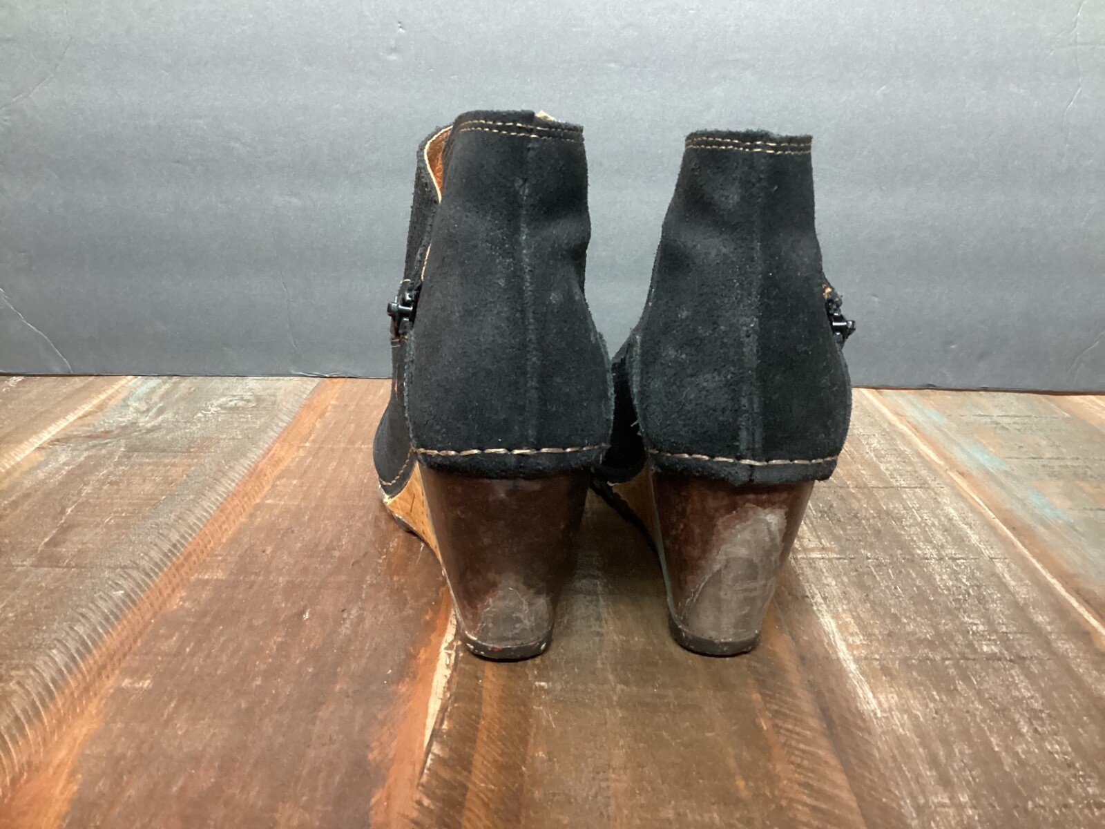 The Art Company black distressed suede wedge Ankle Boots sz 41/10-10.5