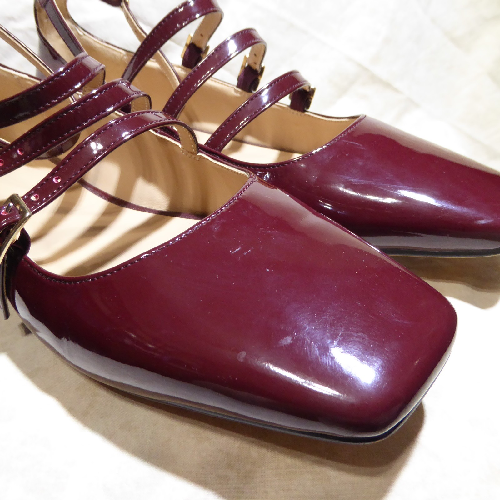 🩰 Unbranded Ankle Multi Strap Ballet Flats sz 11 M Red Wine Patent Leatherette