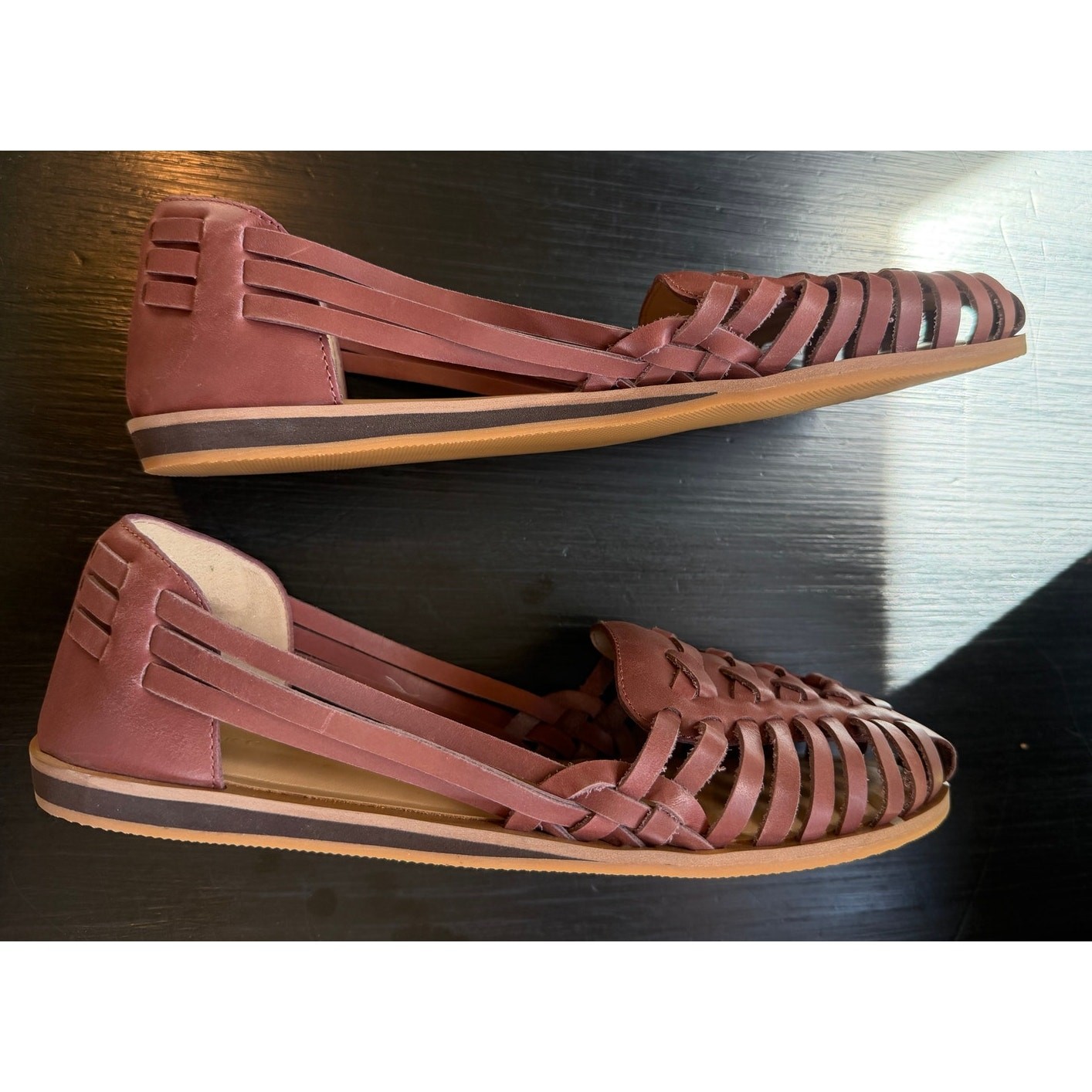 Quince 100% Leather Huarache Flat Slip On Sandal Brandy Size 9