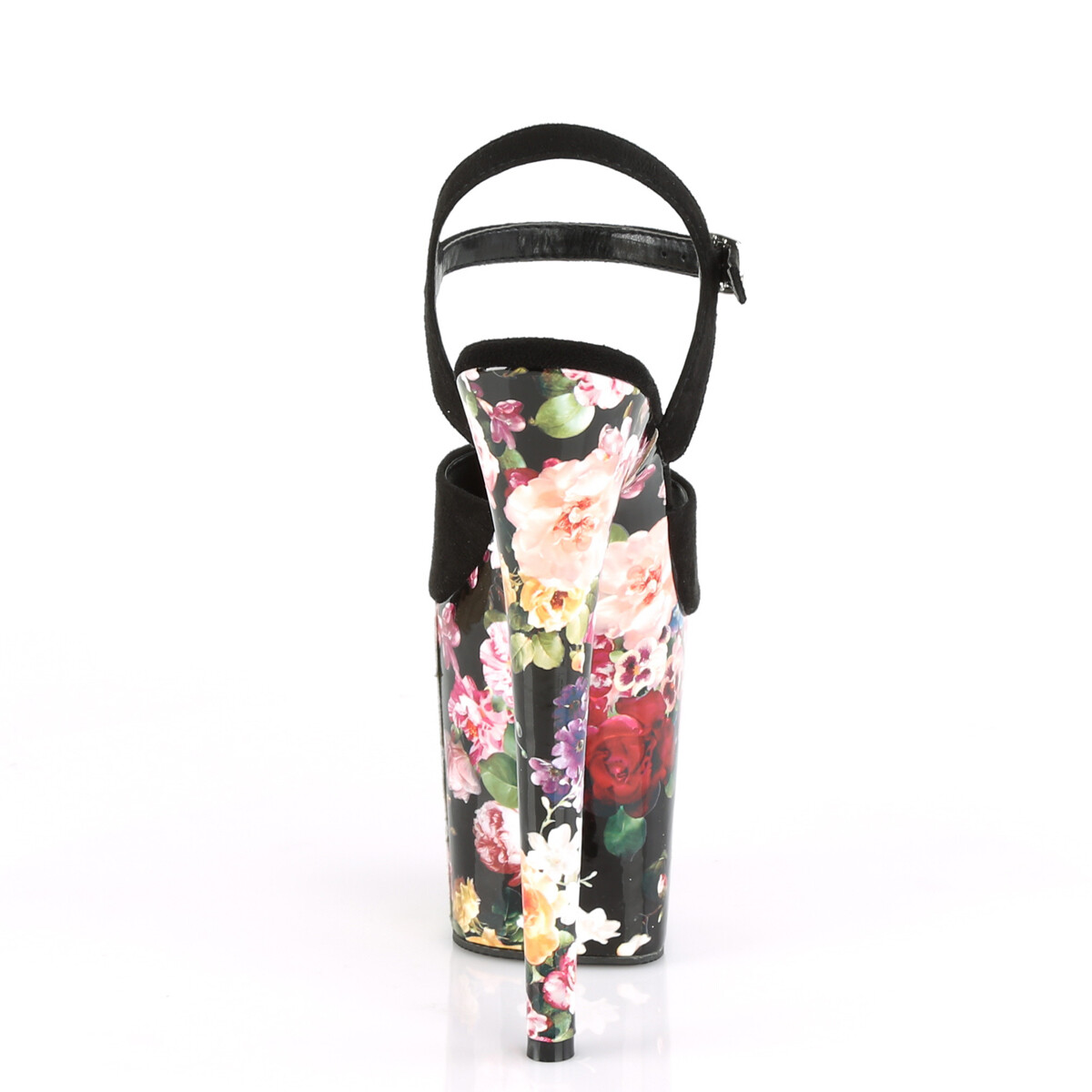 PLEASER FLAMINGO-809WR Black Suede Flowers 8″ Heel Platform Ankle Strap Sandal