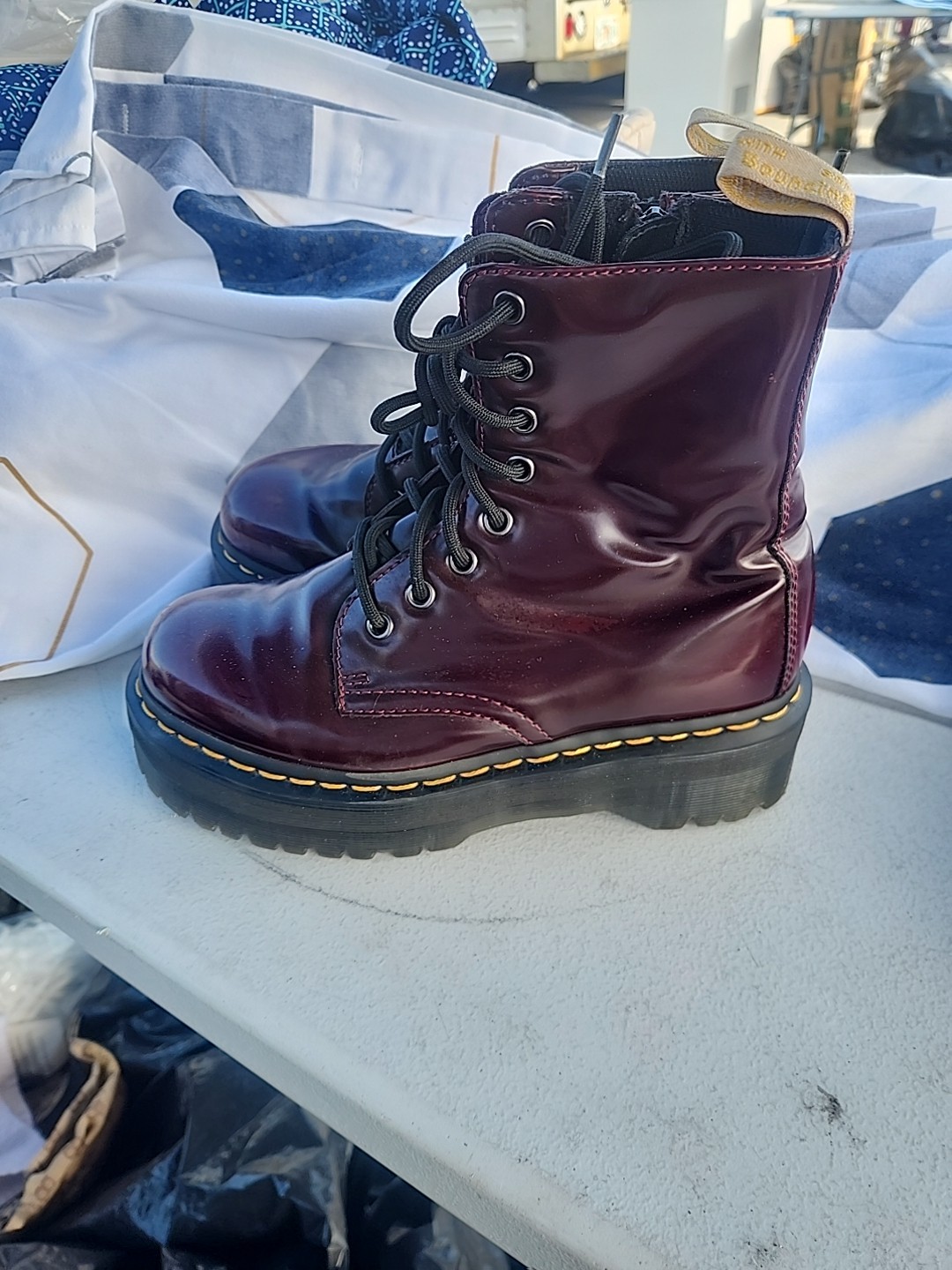 Dr. Martens Jadon Cherry Red Arcadia Leather Platform Boots Mens 6
