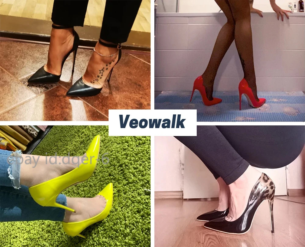 Women Sexy V Shallow Stilettos 12cm Thin High Heels Pointed Toe Dress Pumps Side