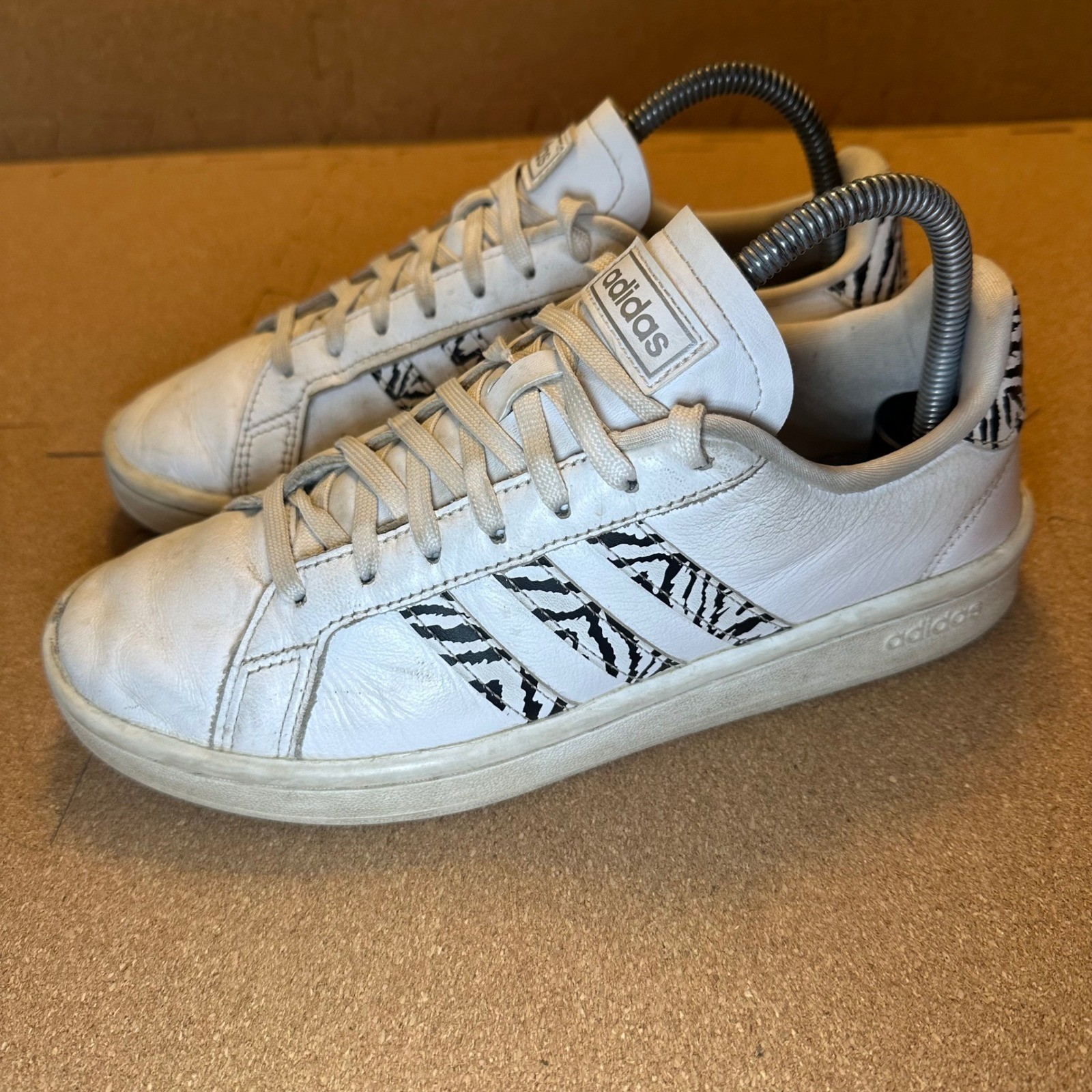 Adidas Grand Court Zebra Print White Leather Sneakers GZ0150 Womens 7.5