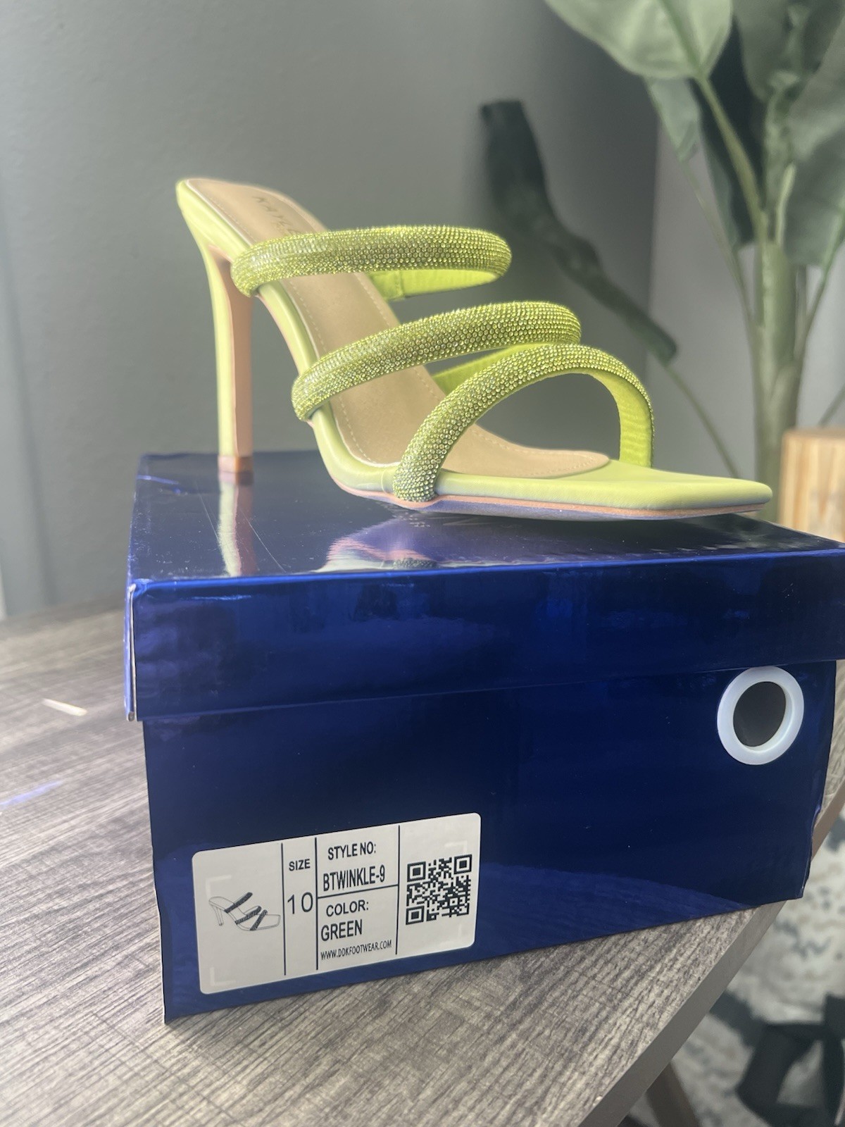 Journee Collection Women’s 10 Green Strappy Rhinestone Open Toe Slip-On Heels