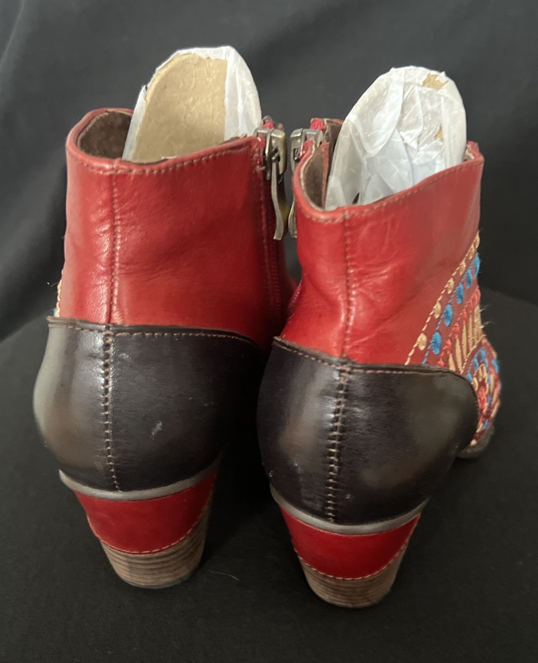 Spring Step L’artiste Rhapsody Red Multicolor Ankle Boots Sz 35 Artsy 4.5/5 US