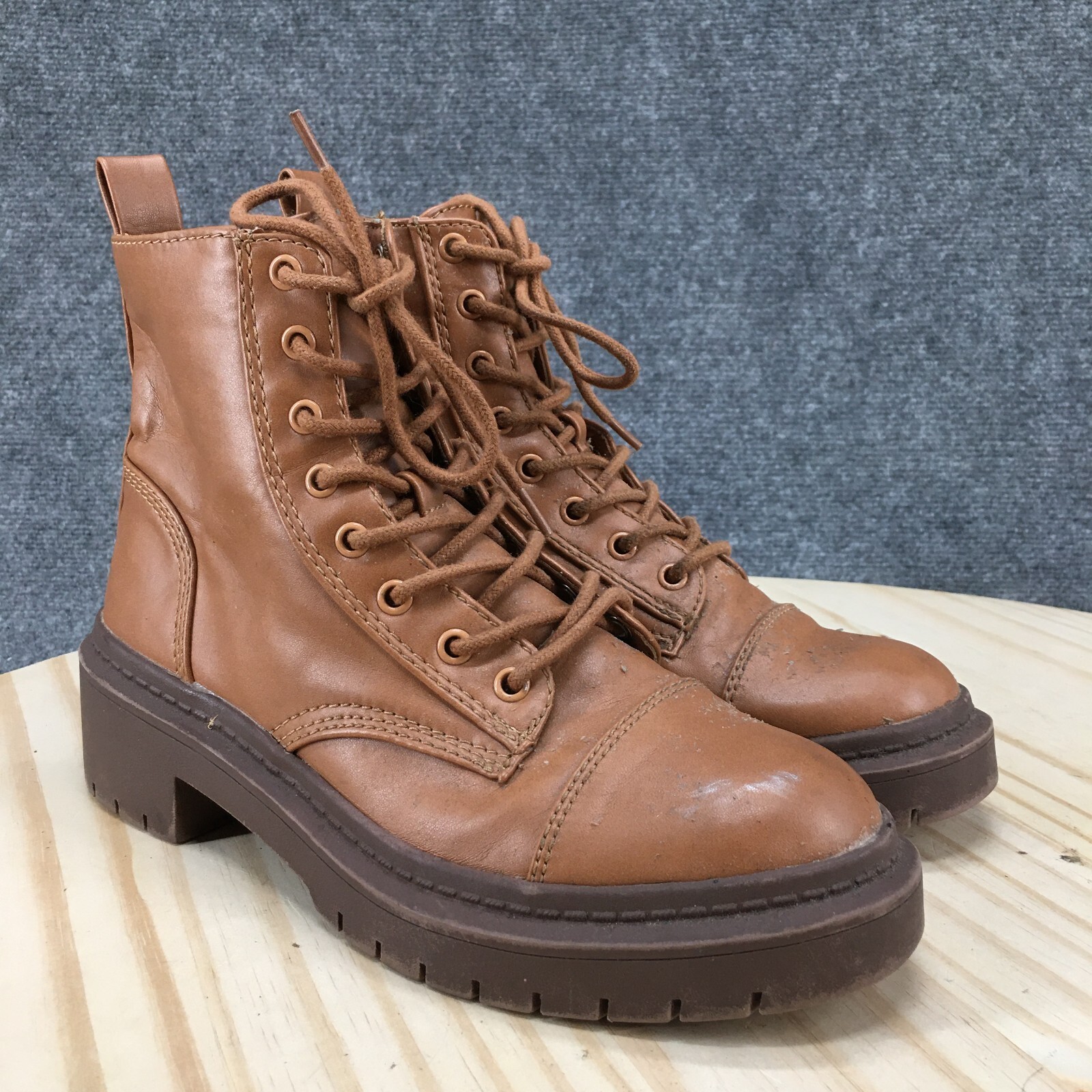 Aldo Boots Womens 6.5 Goer Cap Toe Lugsole Bootie Brown Faux Leather Heels