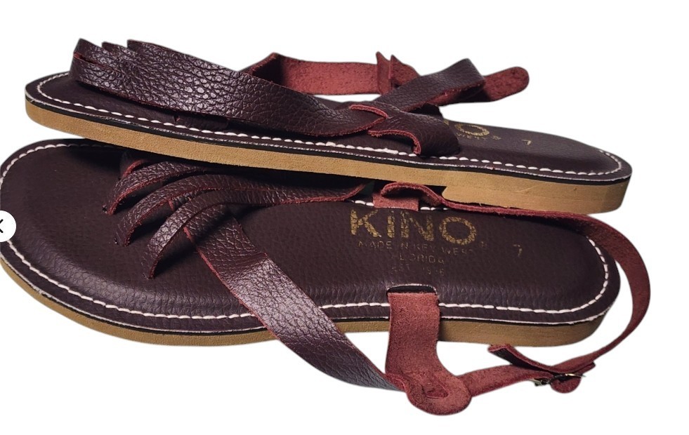 KINO ‘Spider’ Leather Sandals Handmade in Key West Size 7 Reddish Brown