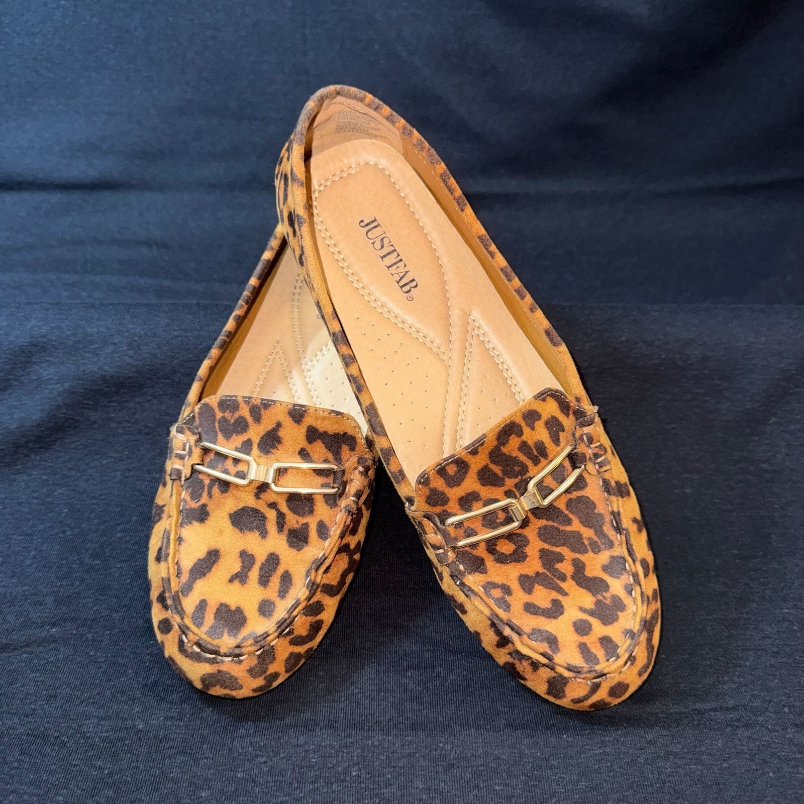 JustFab Women’s Leopard Print Moccasin Driving Loafers with Horsebit Detail