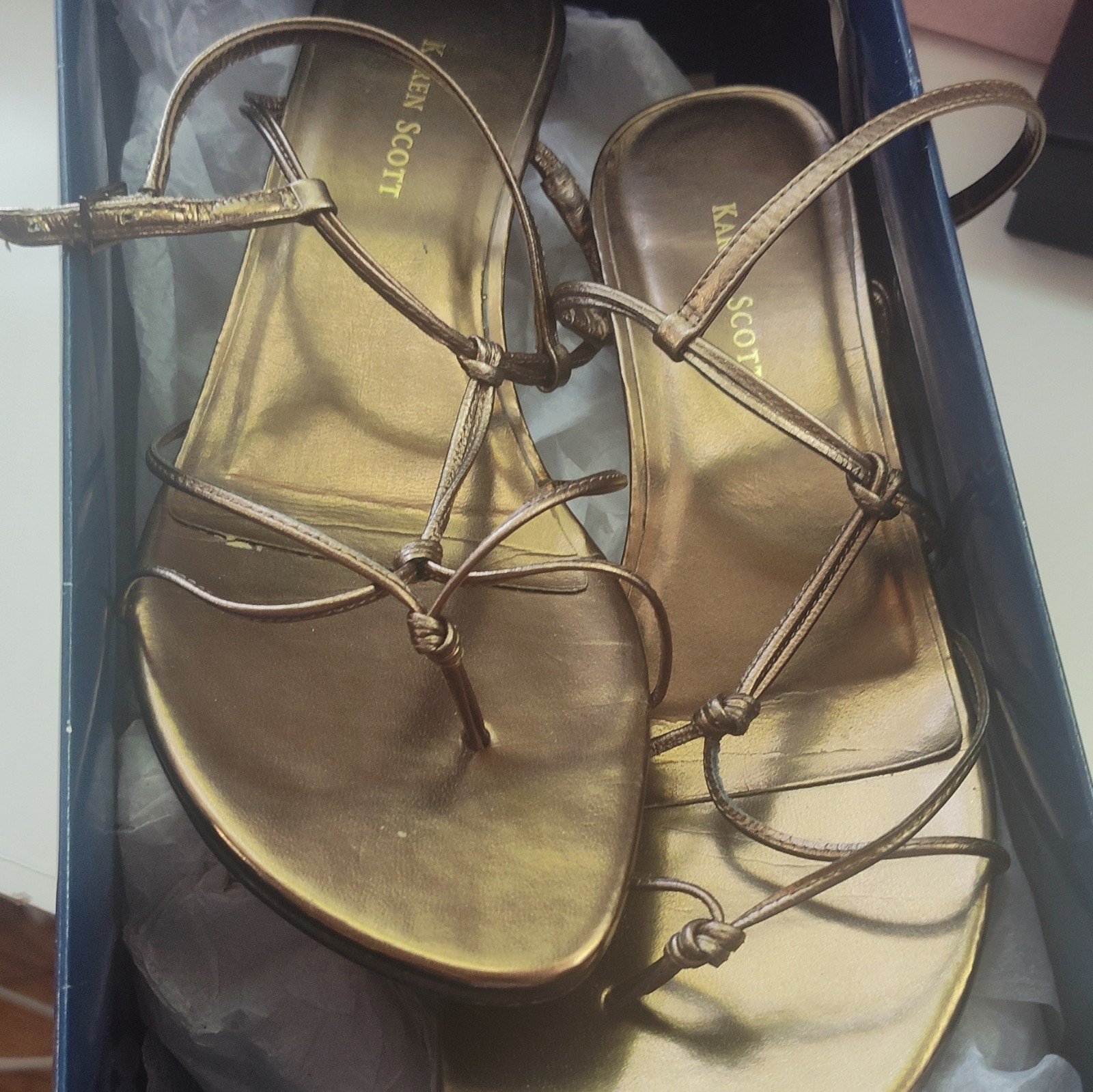 Karen Scott Bronze Leather Strappy Sandals Buckle Closure Women’s US 7.5 M