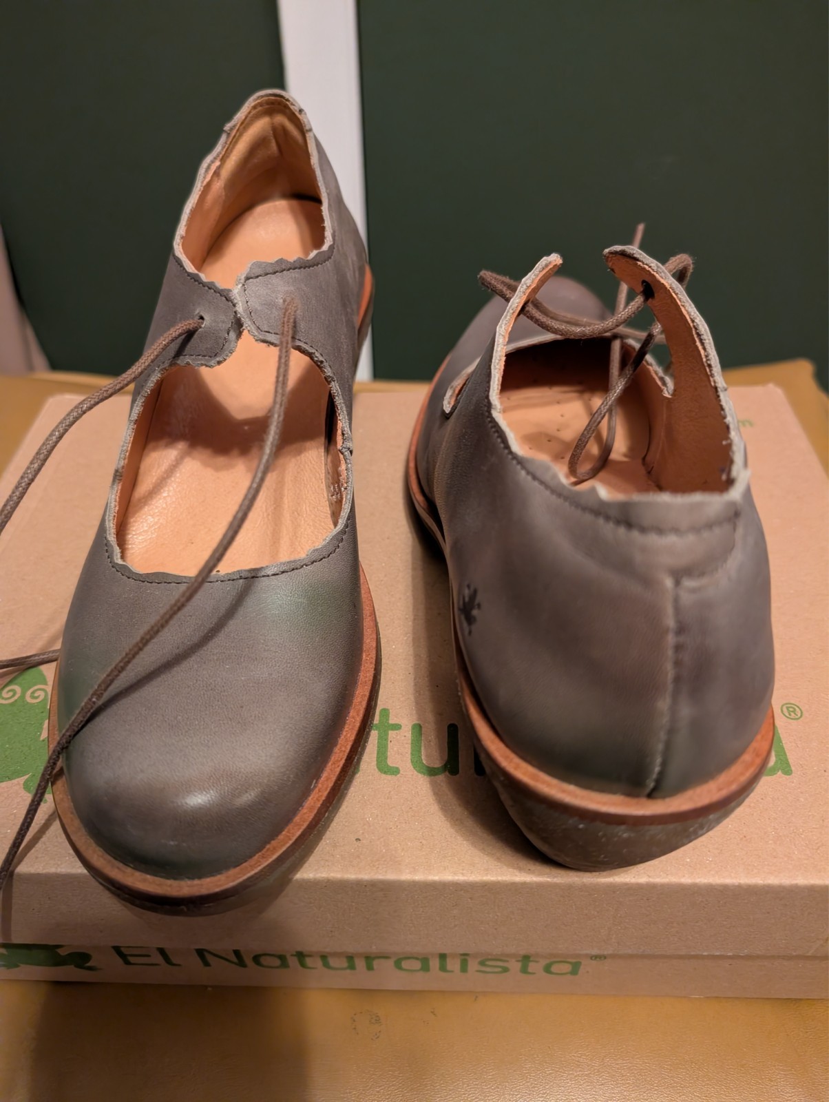 Womens El Naturalista Aqua Iris Leather Lace Up Mary Jane Pump Kaki EU 40 US 9.5