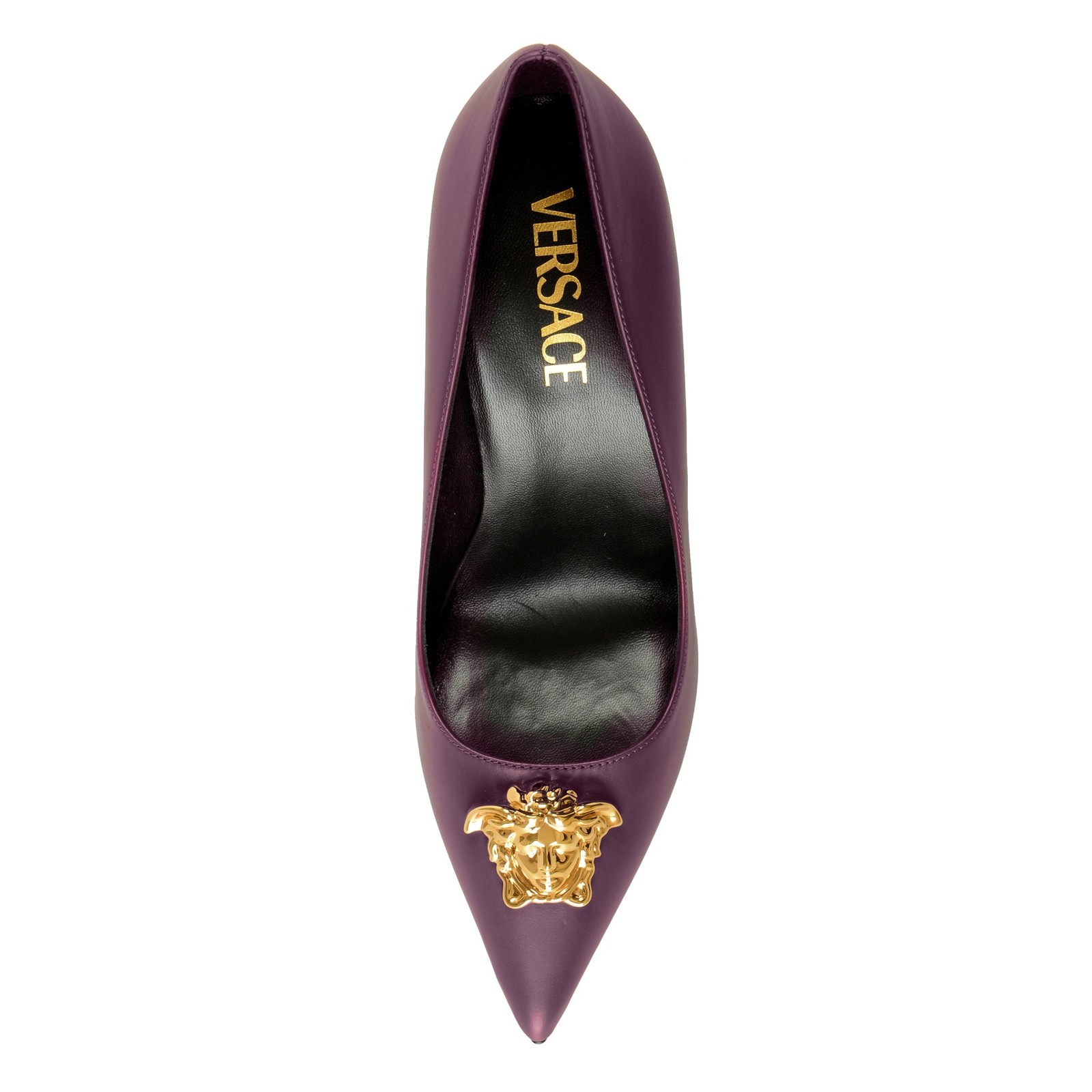 Versace Women’s Gold Medusa Deep Purple Leather Pump Shoes US 6 IT 36