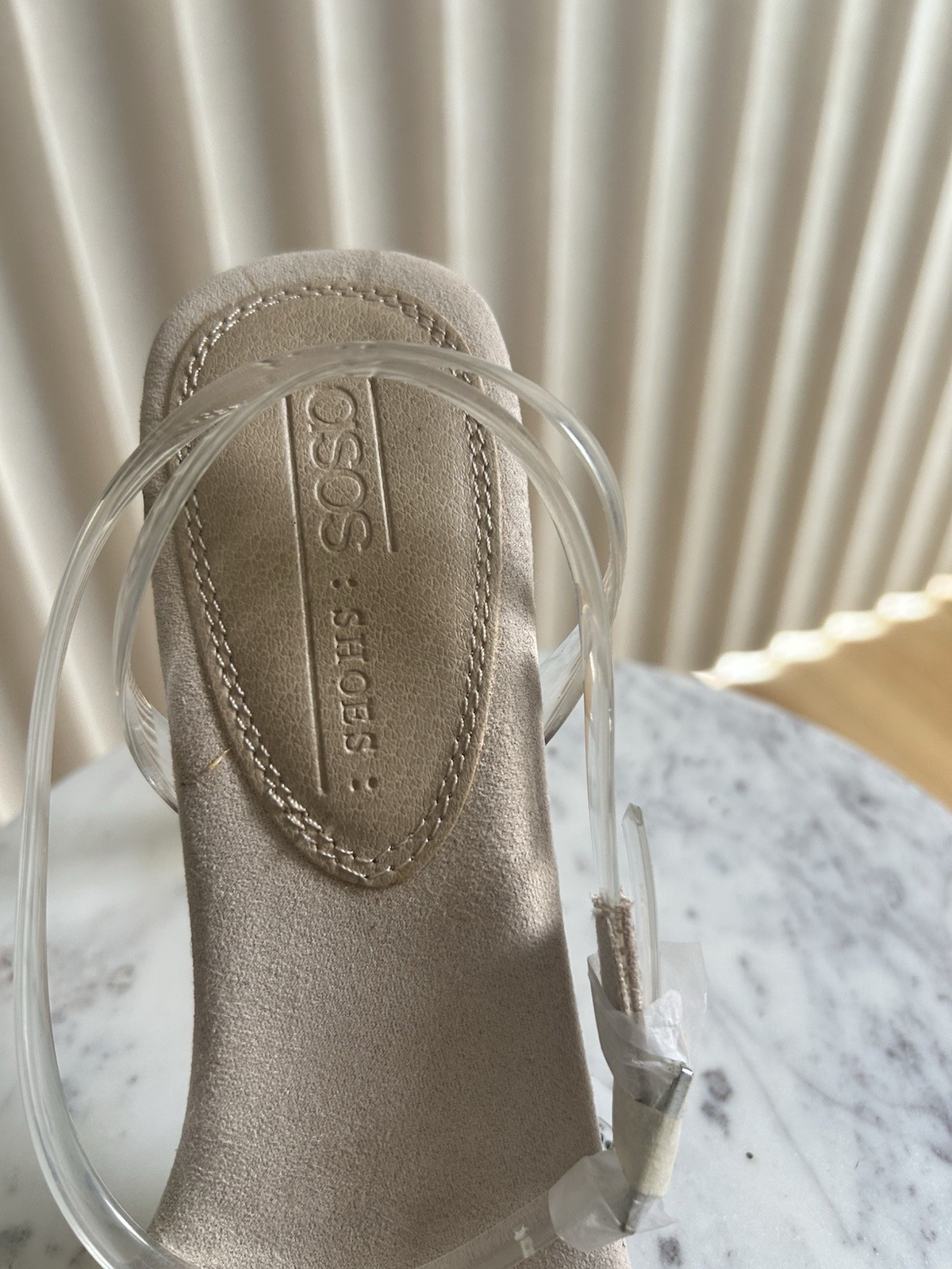 ASOS Beige/Clear Ankle Strap Buckle Block Heel Square Toe Strappy Heels 8