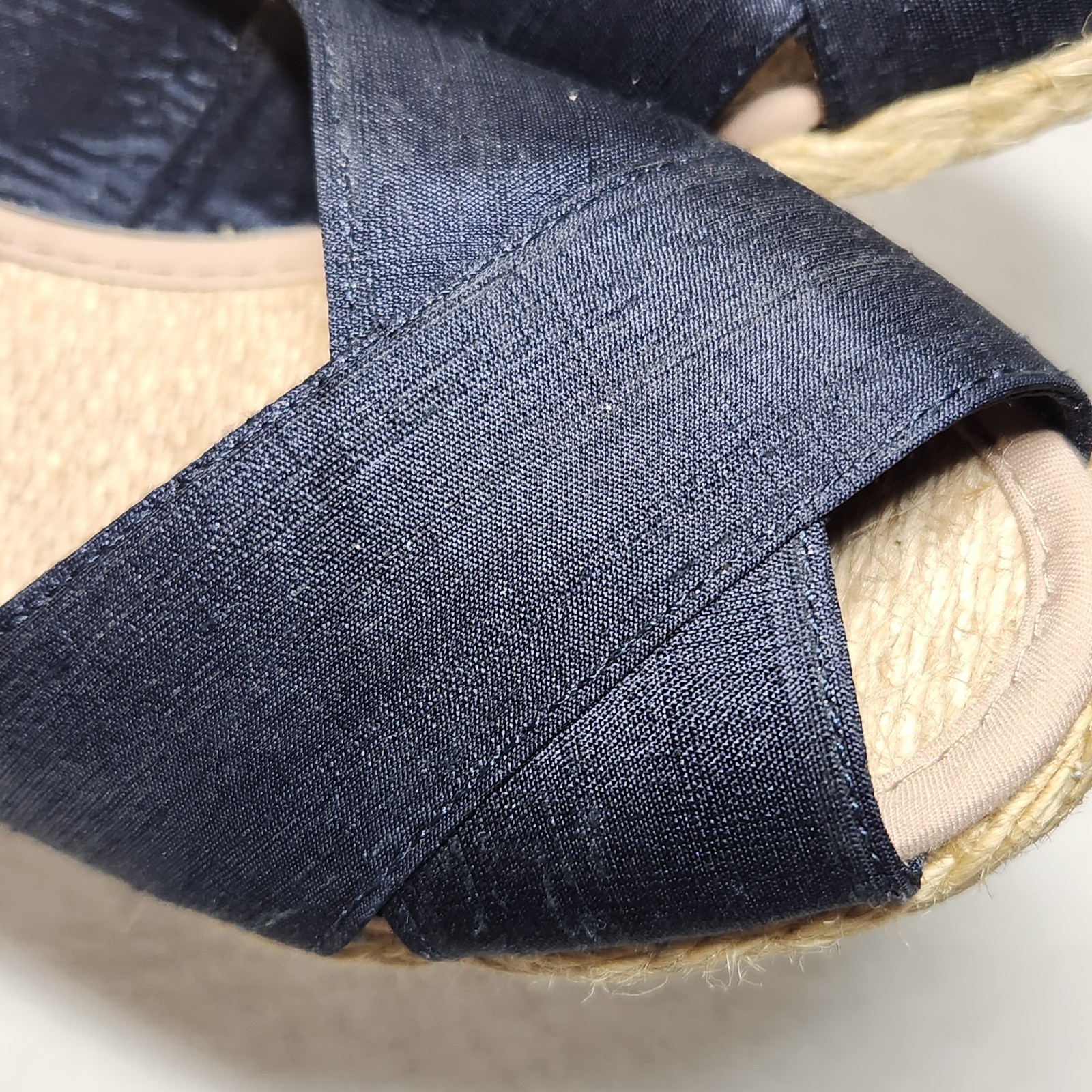 Ralph Lauren Cecilia Shantug Espadrille Wedges Women’s 8.5 Silk Peep Toe Blue