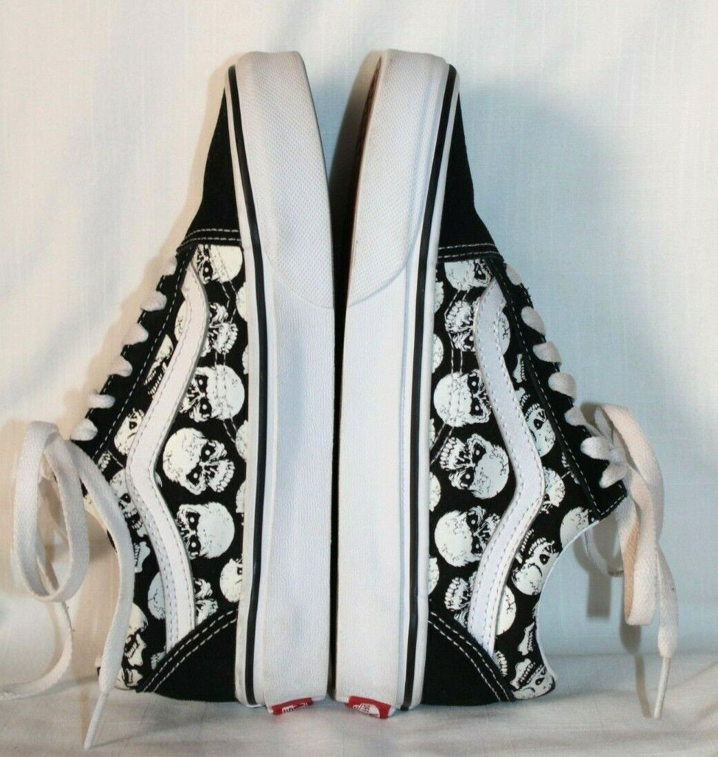 Vans Old Skool Glow Skull Canvas Suede Black White Skate Shoes Women 5 Men 3.5