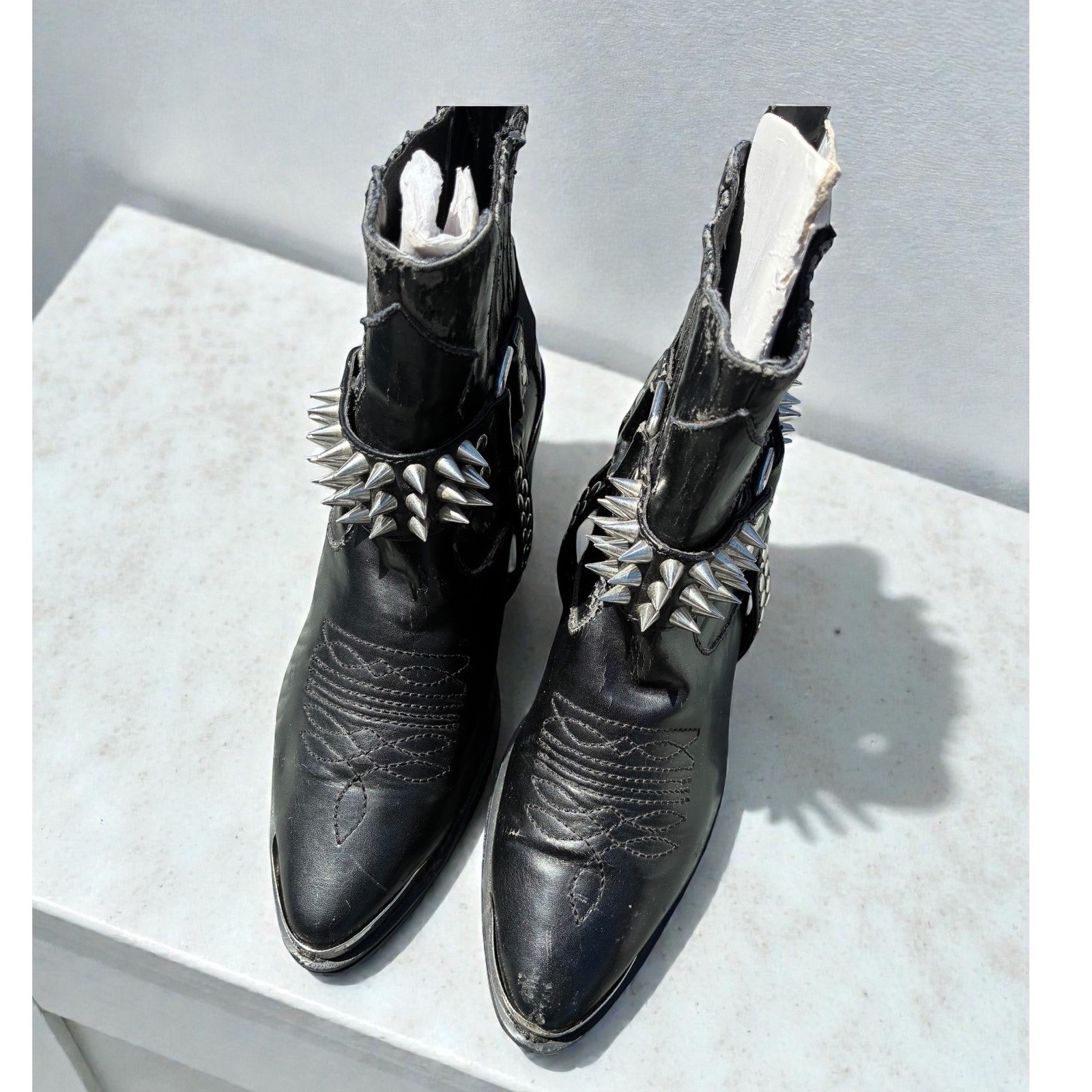 Dolls Kill Current Mood Studded Harness Moto Biker Western Ankle Boots Black 5/6