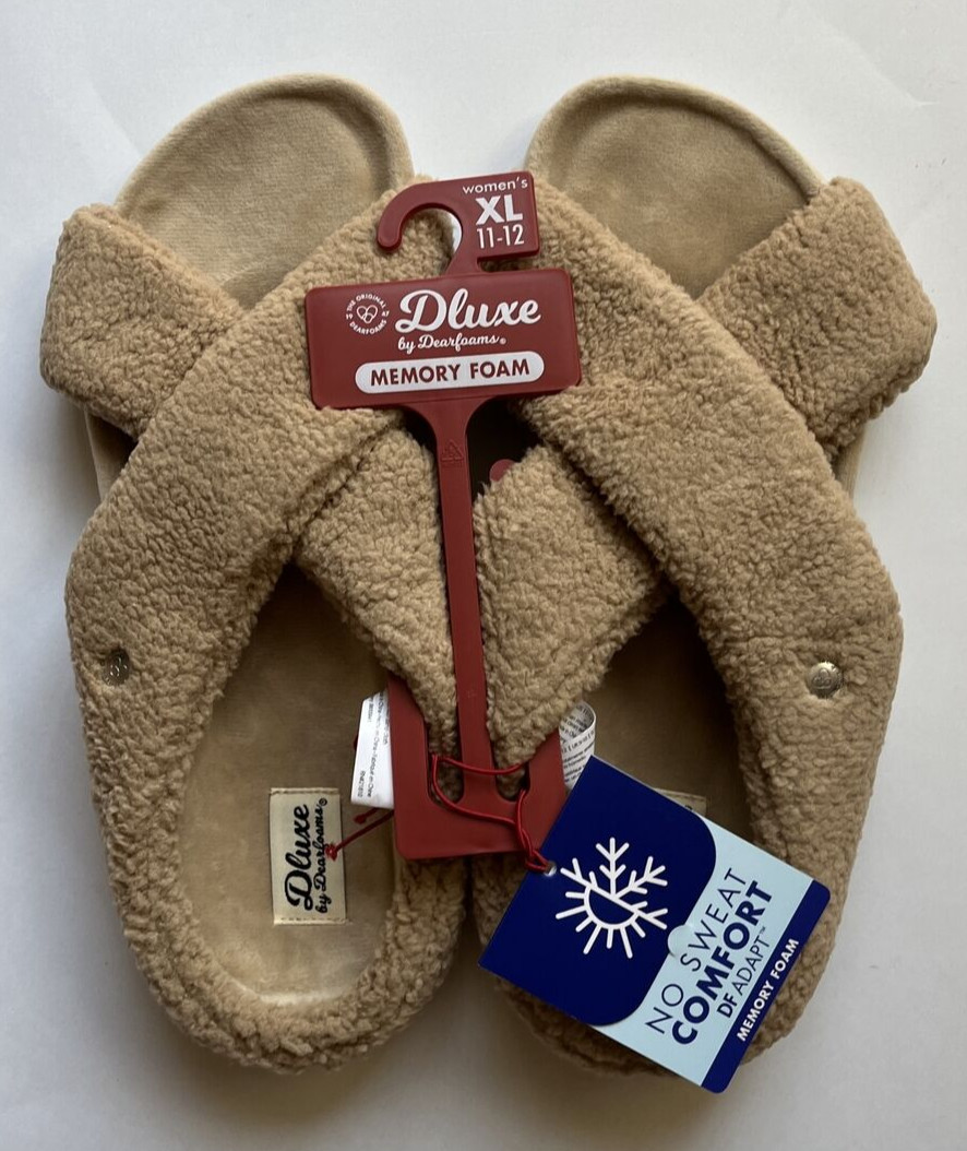Deluxe by Dearfoams Coins Crossband Slippers-Beige-No Sweat Comfort-Women 11-12