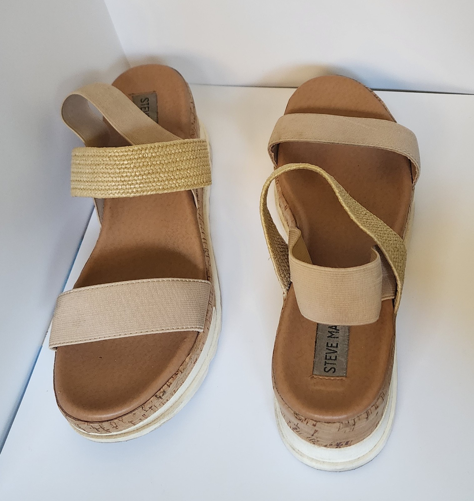 Steve Madden Wedge Sandal Beige And White Women’s Size 8M