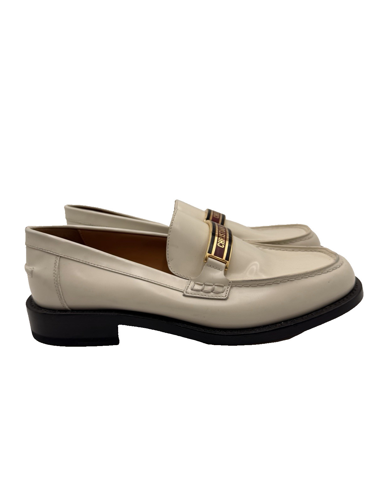 Women’s Christian Dior Code loafers white brushed calfskin Leather Size 39D
