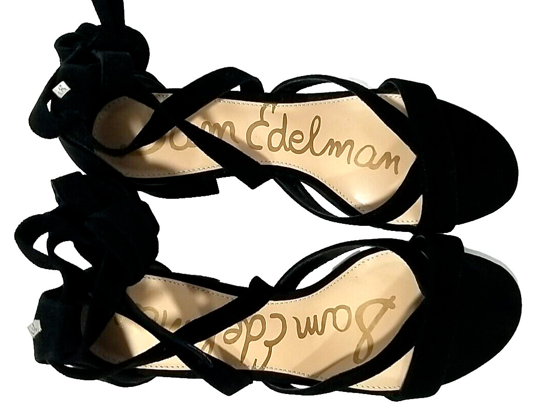 Sam Edelman Sheri Sandals Womens 7½ M Black Suede Leather Strappy Block Heel