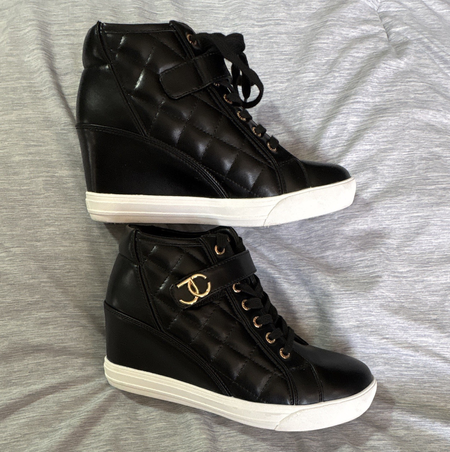 Juicy Couture JC-Journey Black High Top Wedge Lace Up Sneakers Quilted Logo