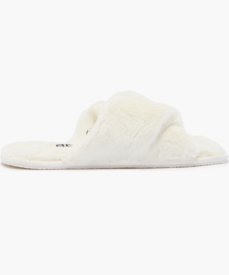NWT Nordstrom Women’s BP Mae Cross Strap Slippers Ivory Faux Fur Size XL