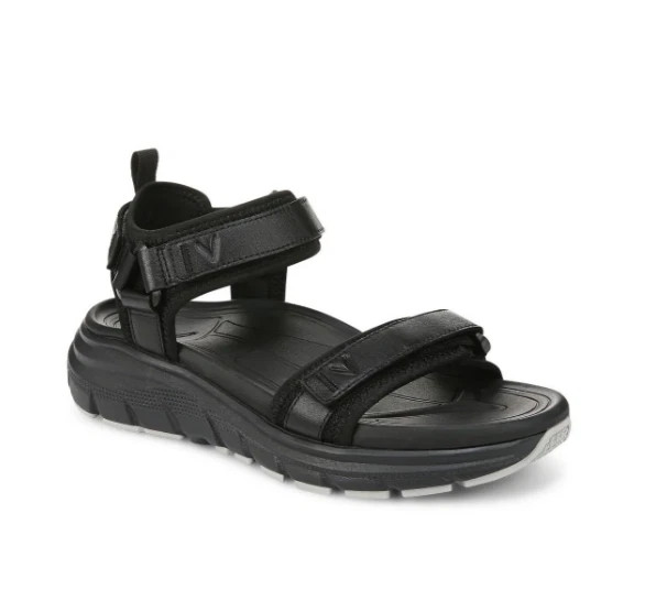 VIONIC Walk Max Wanderer Sandal Black Leather Color, New, All Size