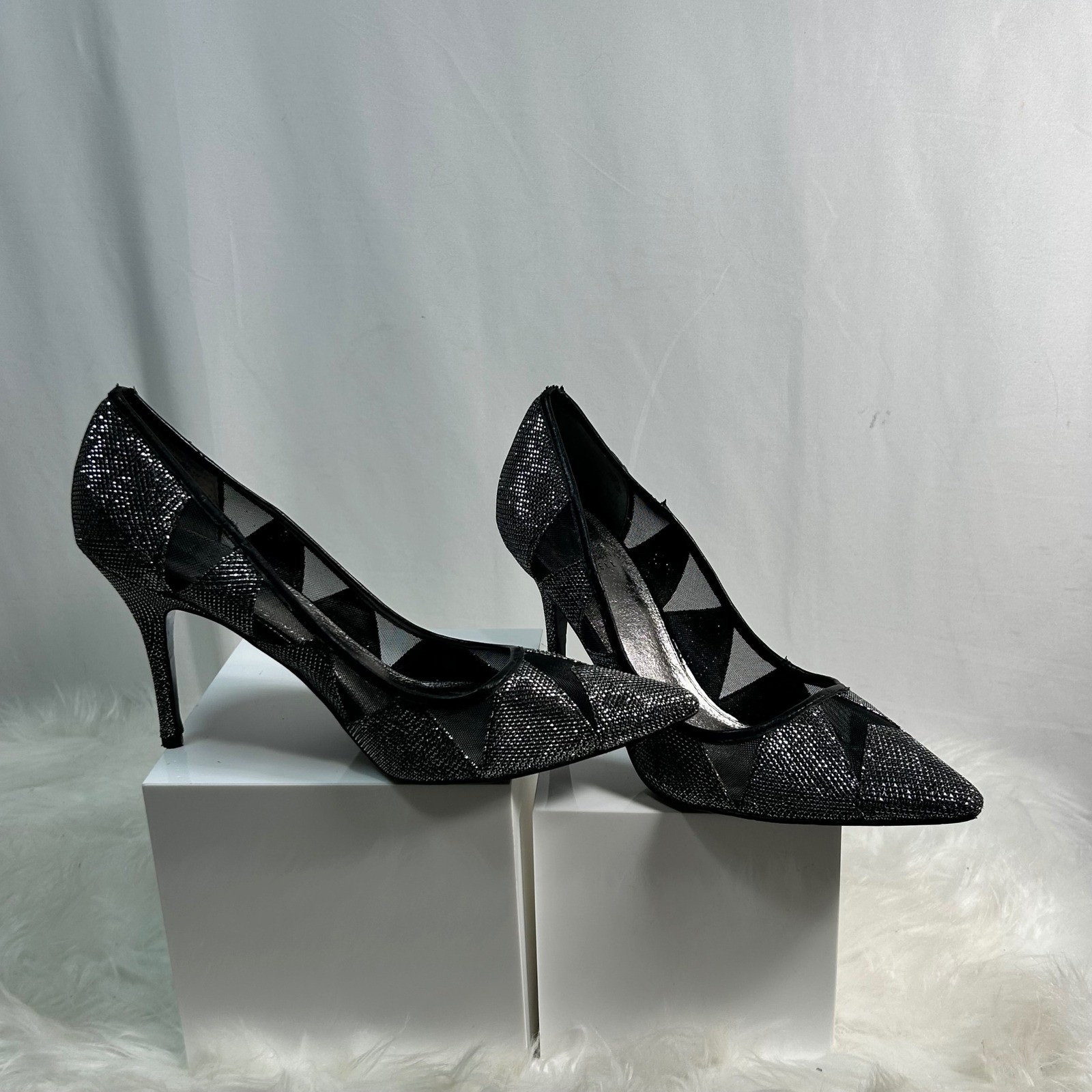 Adrianna Papell Women’s Black Sparkle Mesh Pointed Toe Stiletto Heels Shoes 9.5M