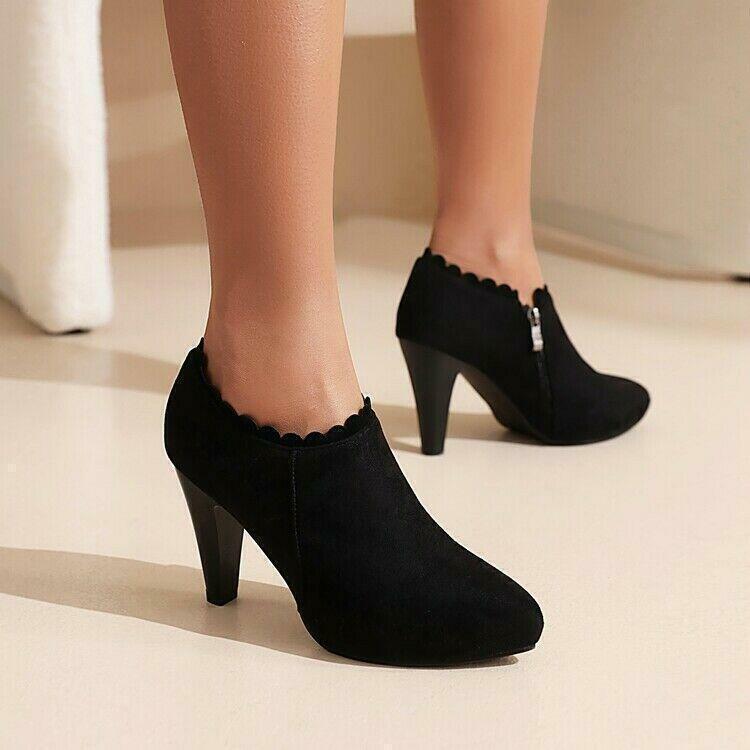 Womens Faux Suede High Heels Pumps Zip Casual Party Ladies Shoes Spring Autumn