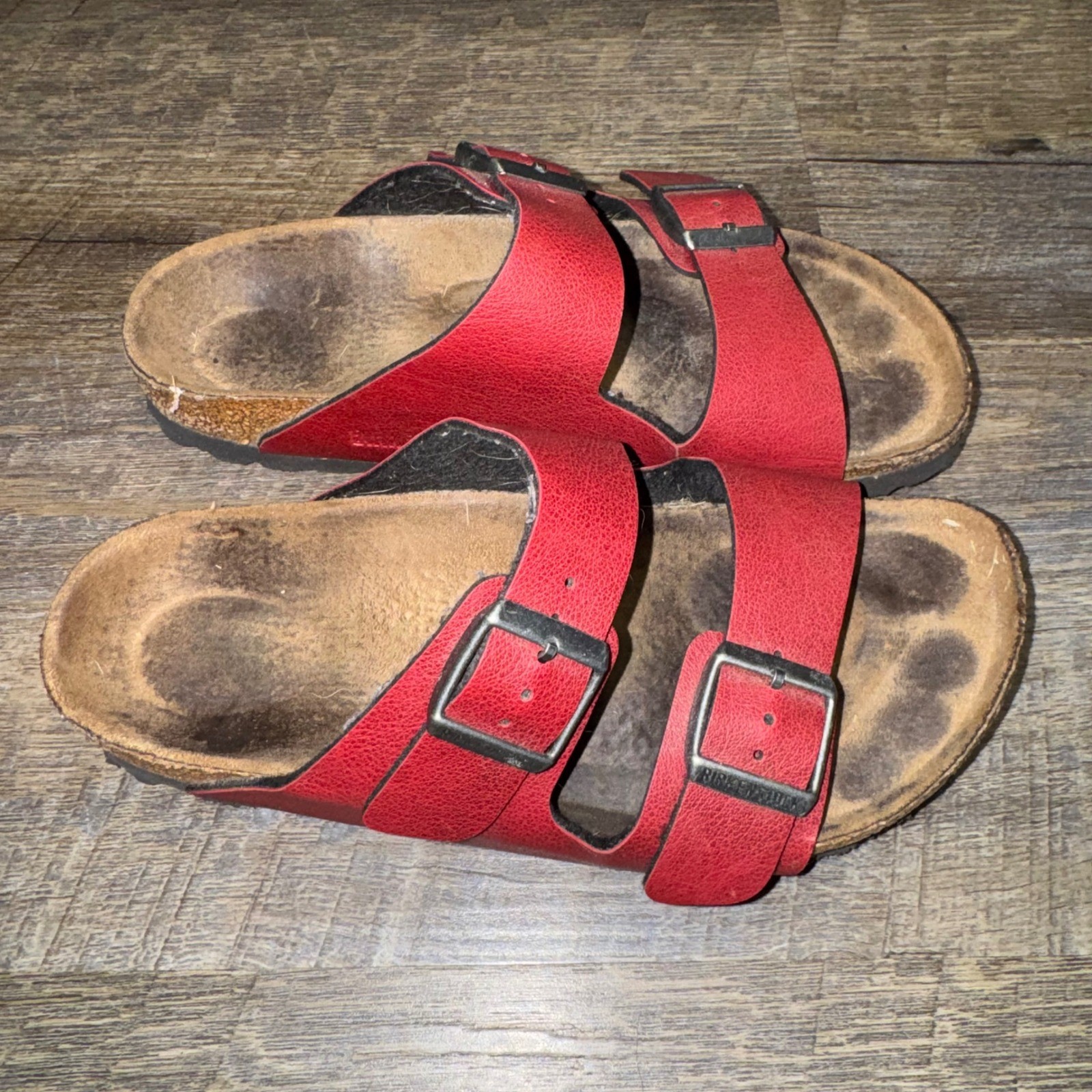 Birkenstock Arizona Red Birko-Flor Two Strap Buckle Sandals Size 36 Womens 5-5.5