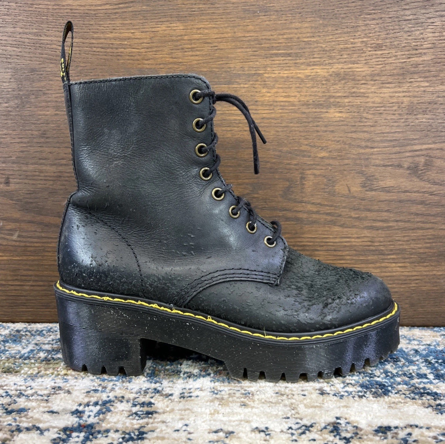 Dr Martens Shriver Hi Platform Boots Black Womens 8 EU39 Lace Up Chunky Platform