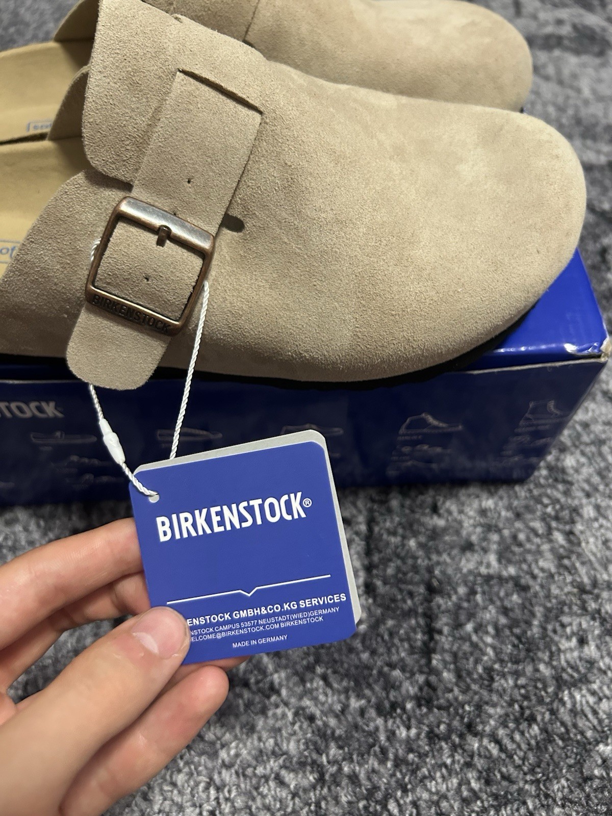 Birkenstock Boston Suede Clogs Womens Taupe Normal Soft Footbed Sandals