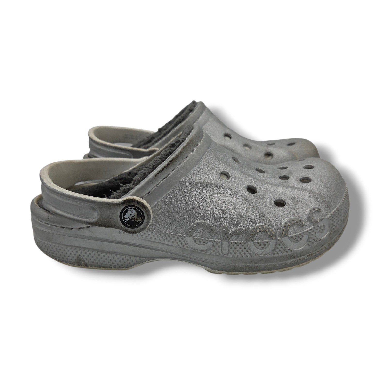 Crocs Baya Lined Clog Womens 7 Silver Slip On