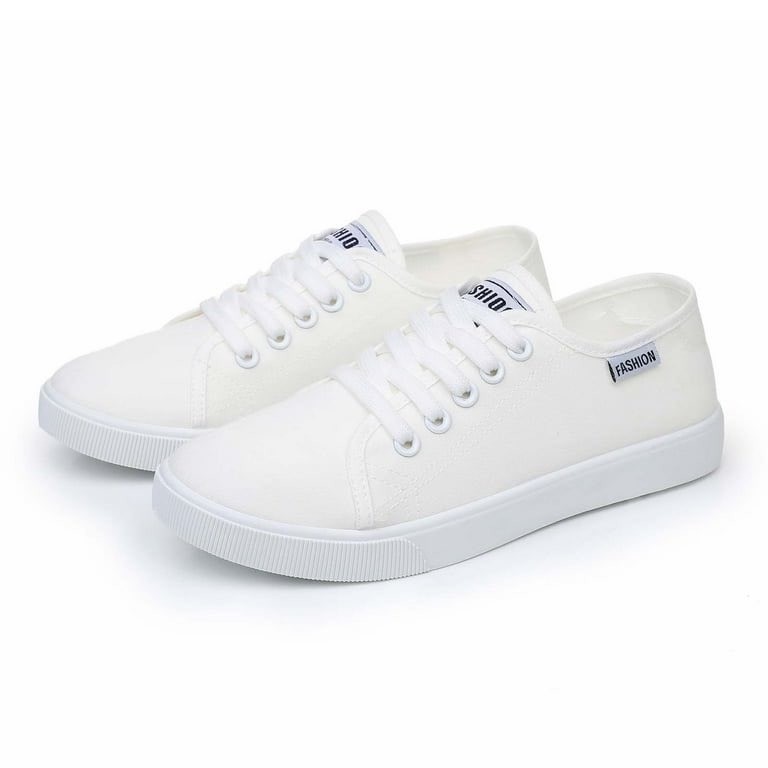 Fashion White Canvas Low Top Lace Up Sneakers Womens Casual Shoes